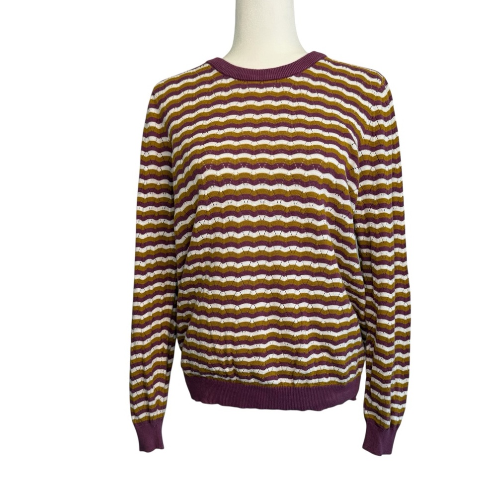 ModCloth Striped Scoop Neck Sweater in Plum, Mustard & Cream